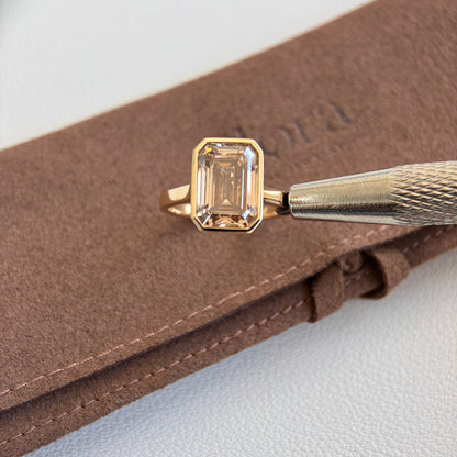Elise-4.13ct Champagne Emerald Cut Lab Grown Diamond Ring