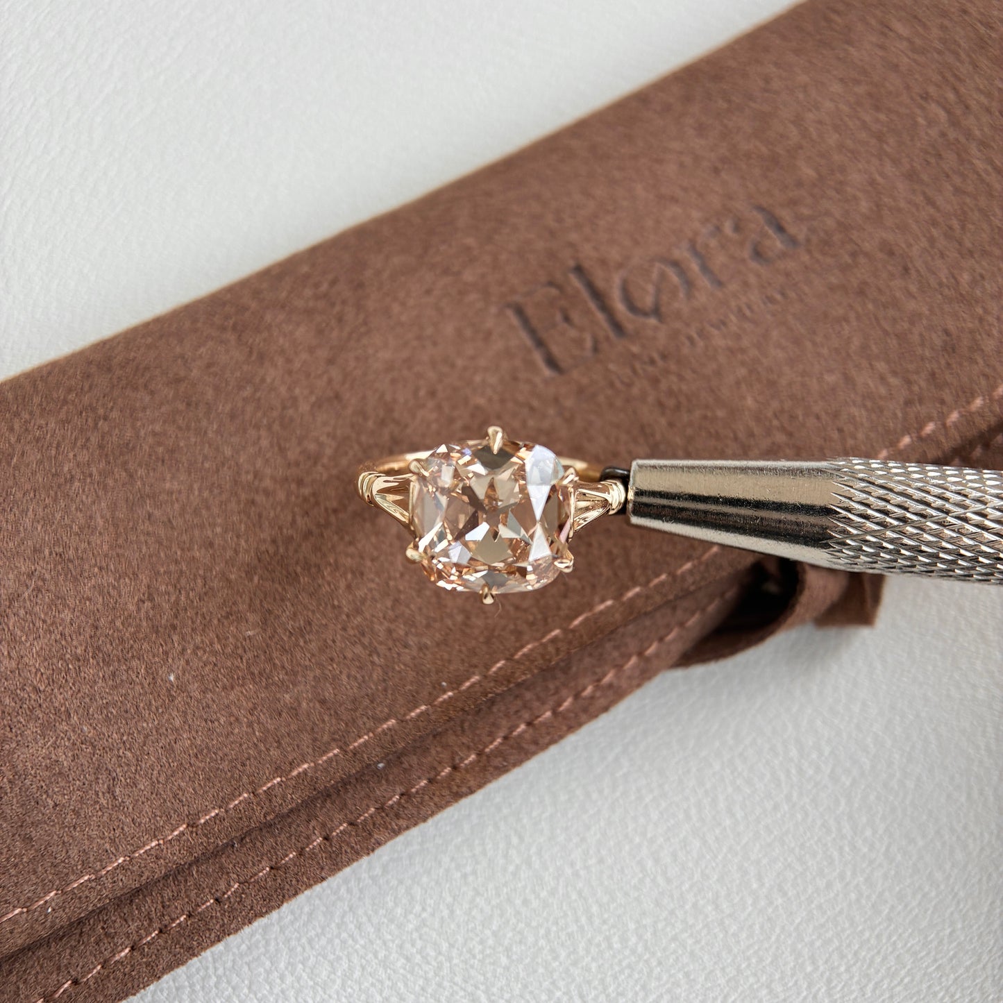 Athena-4.48ct Champagne Old Mine Cushion Cut Lab Grown Diamond Ring
