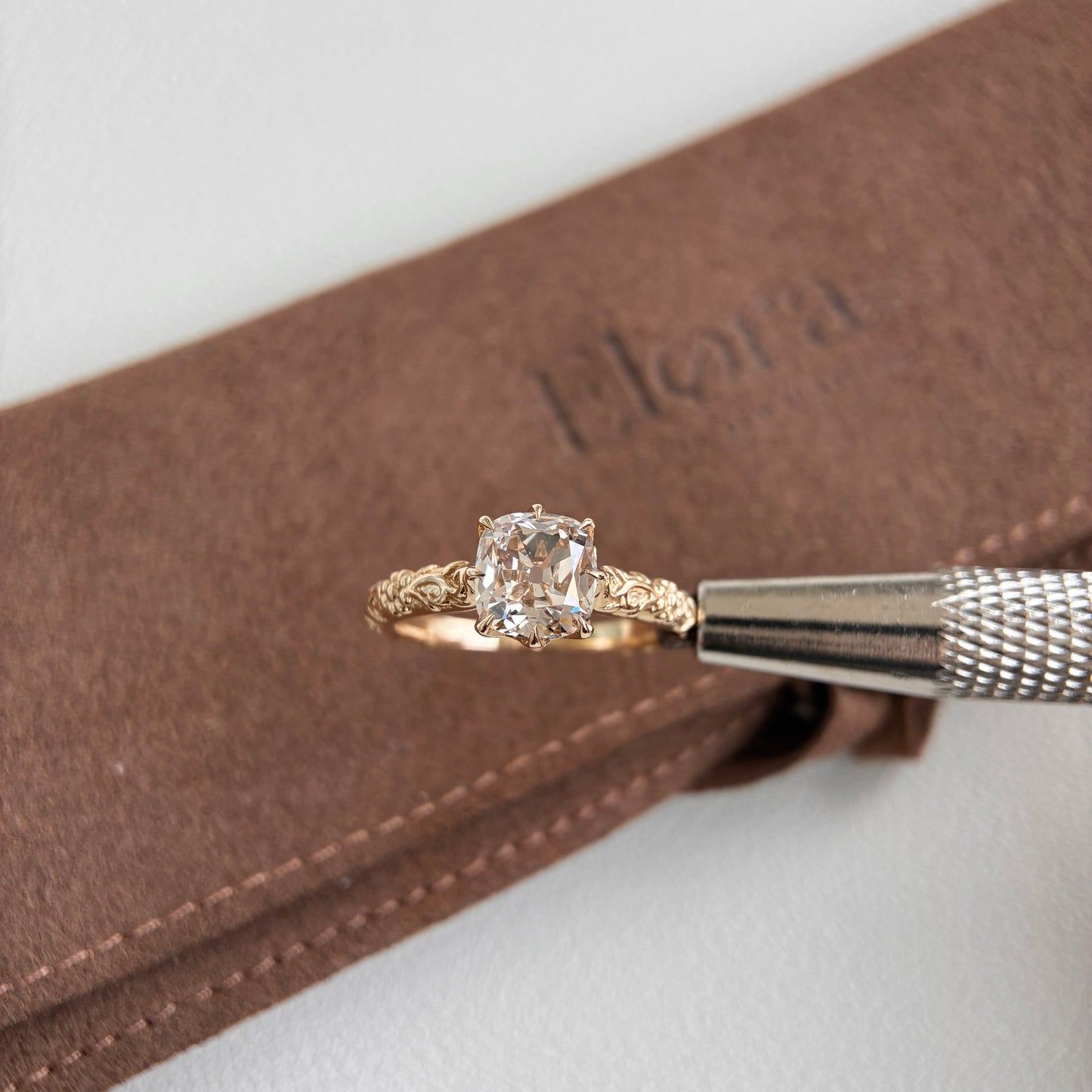 Alba-1.46ct Champagne Old Mine Cushion Lab Grown Diamond Ring