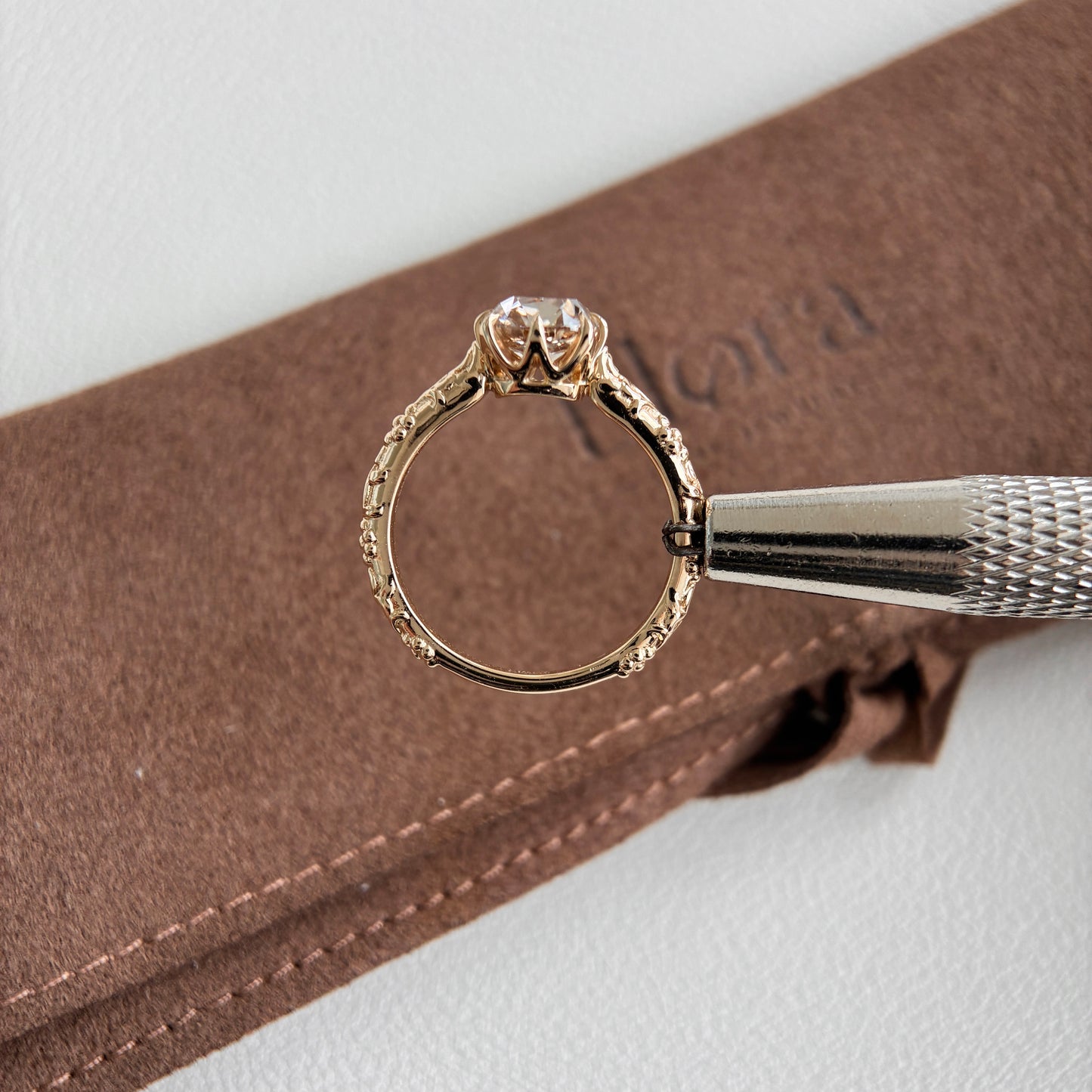 Alba-1.46ct Champagne Old Mine Cushion Lab Grown Diamond Ring