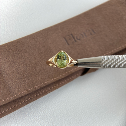 Evie-1.96ct Pear Cut Lime Green Tourmaline Gemstone Ring