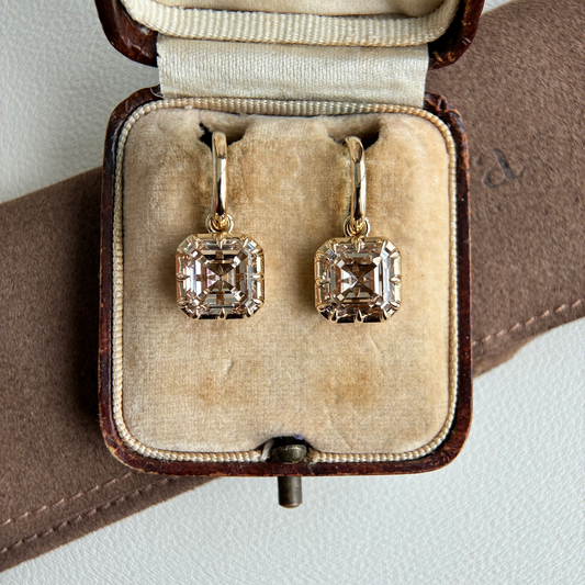 8.04ct Champagne Asscher Cut Diamond Drop Earrings