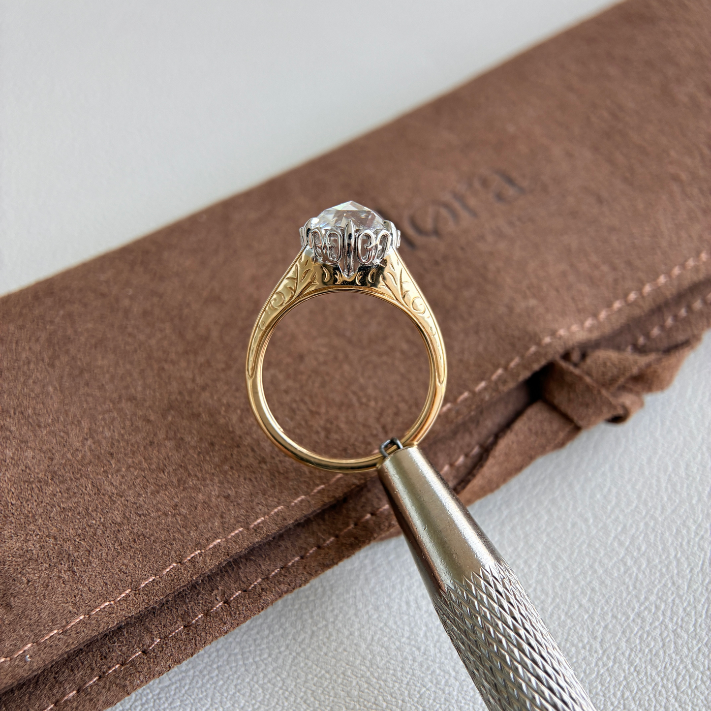 Santi-2.11ct Round Rose Cut Lab Grown Diamond Engagement Ring