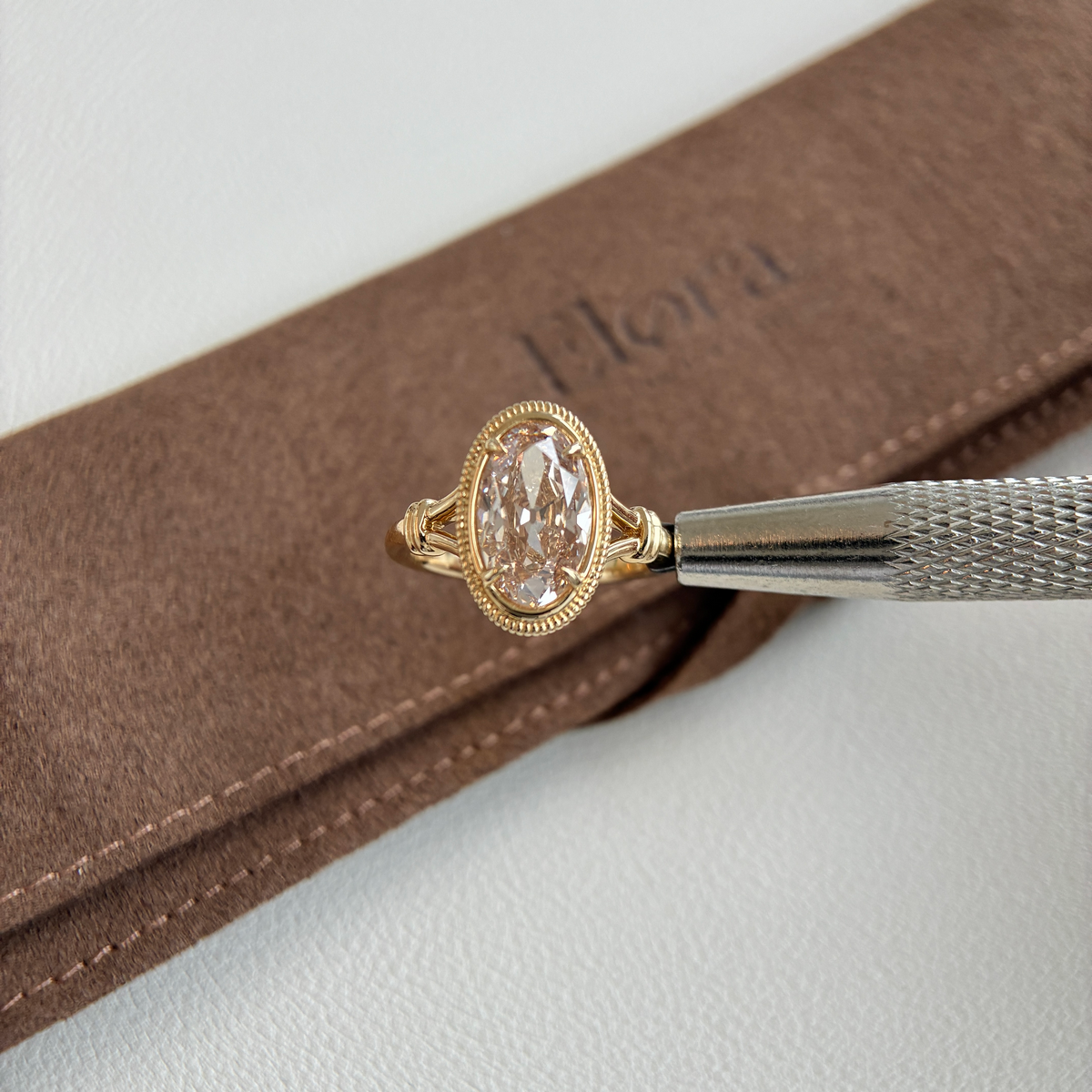 Camila-3.01ct Champagne Old Mine Oval Lab Grown Diamond Ring