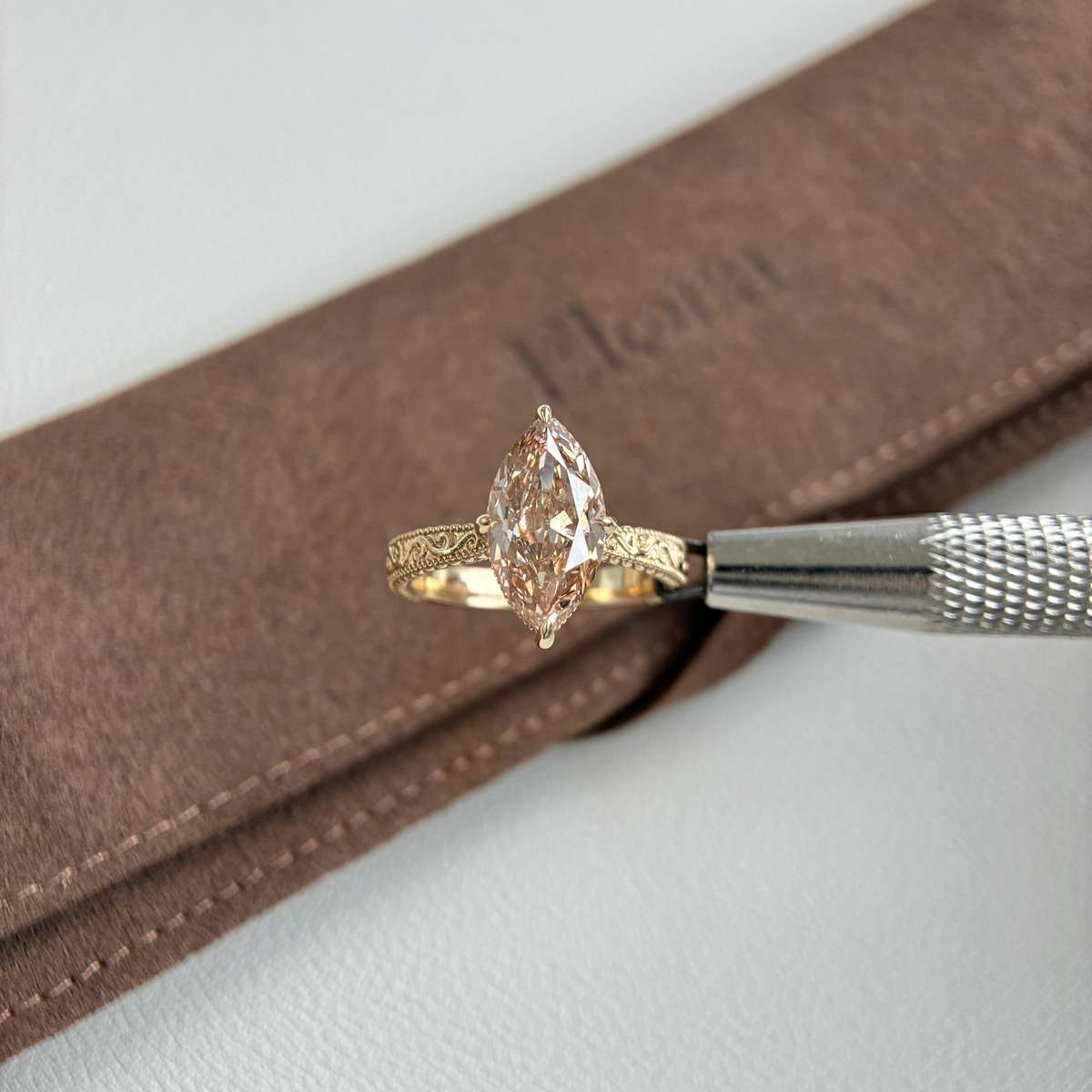 Rhodes-3.16ct Champagne Old Mine Marquise Lab Grown Diamond Ring