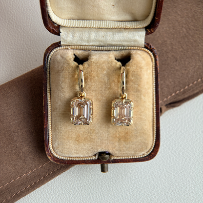 Champagne Emerald Cut Diamond Drop Earrings
