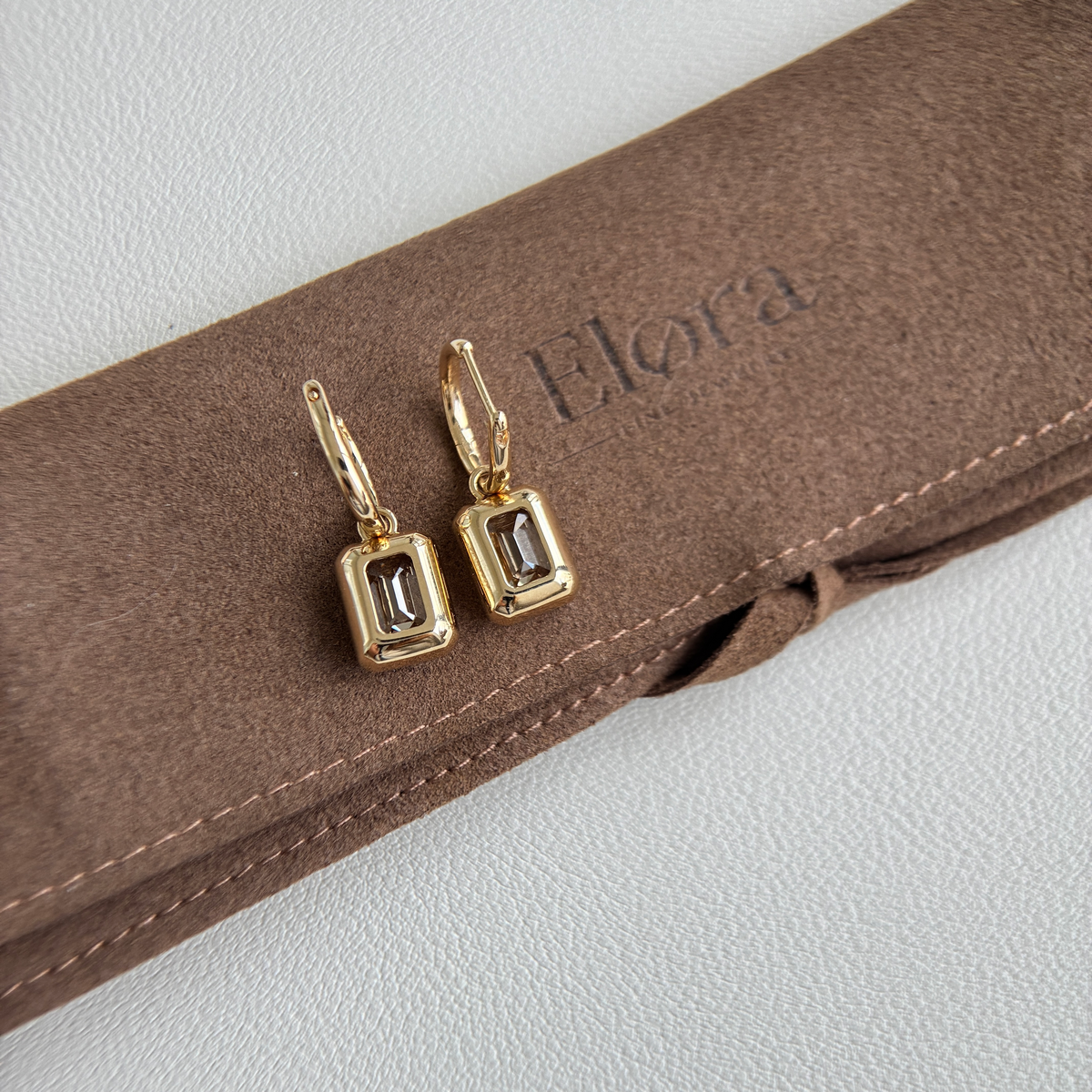 Champagne Emerald Cut Diamond Drop Earrings