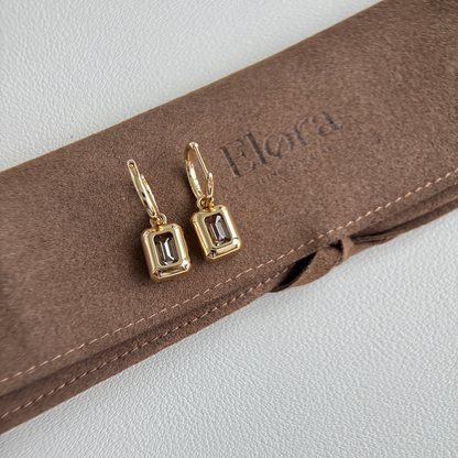 Champagne Emerald Cut Diamond Drop Earrings
