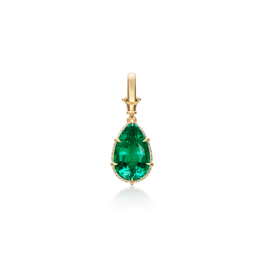 Pear Cut Lab Grown Emerald Pavé Diamond Pendant