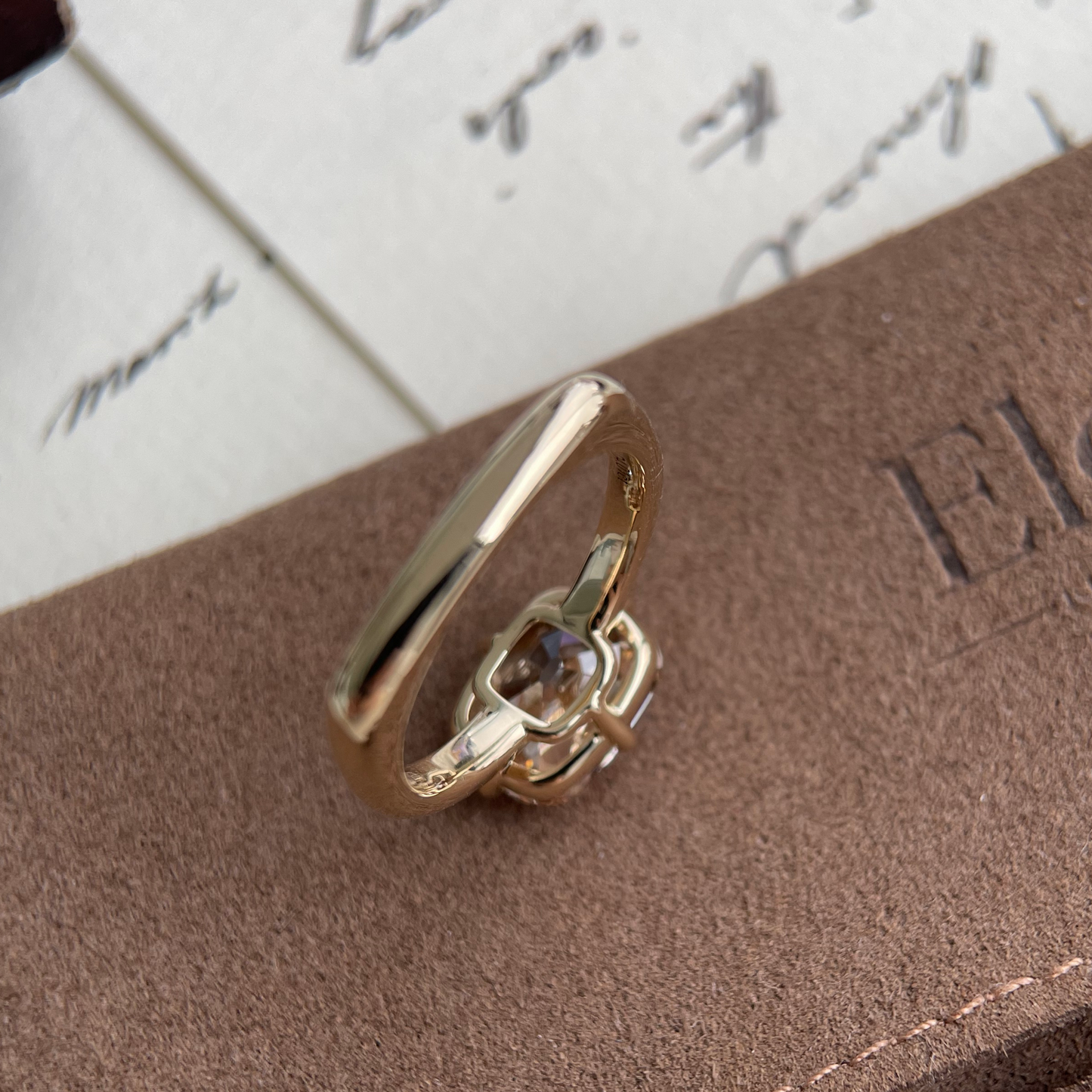 Alice-Champagne Old Mine Cushion Lab Grown Diamond Ring