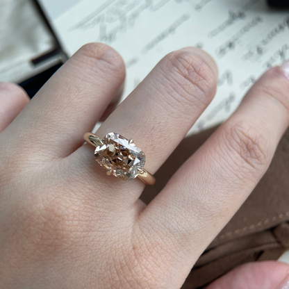 Alice-Champagne Old Mine Cushion Lab Grown Diamond Ring
