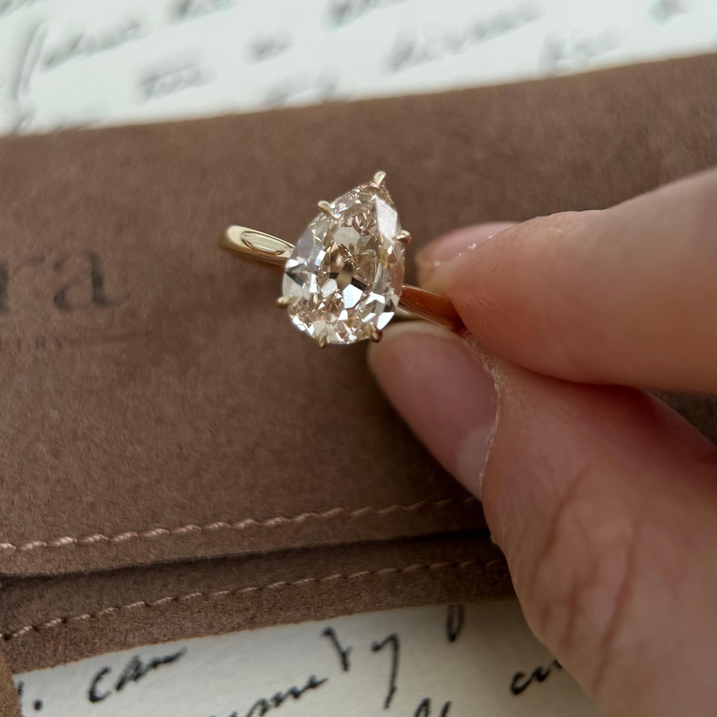 Jasper-Champagne Old Mine Pear Lab Grown Diamond Engagement Ring