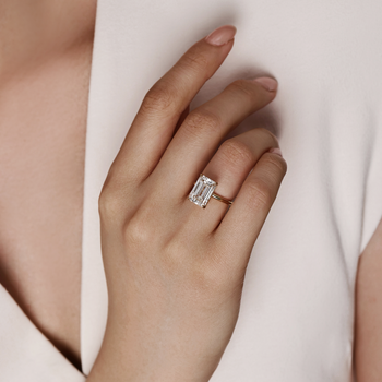 Front view of Jude emerald cut lab-grown diamond ring in 14K gold