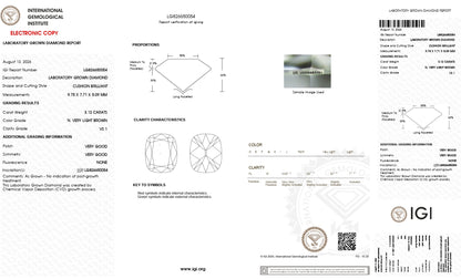 Alice-Champagne Altschliff-Cushion Ring mit im Labor gezüchtetem Diamanten