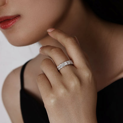 Model Wear Emerald Cut Lab-Grown Diamond Half Eternity Band in Platinum | Eden | Elora