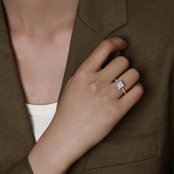 Front View Princess Cut Lab Grown Diamond Engagement Ring in Pavé-set platinum