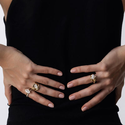 Front view 14K/18K Yellow Gold Wide Flat Plain Wedding Band | Elysia | Elora