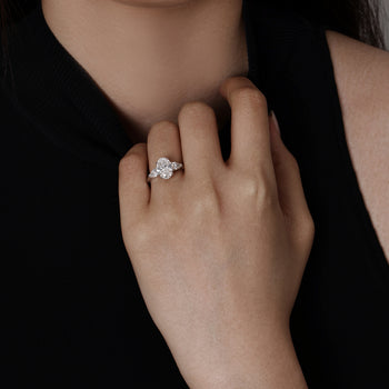 Front View Three-Stone Oval Cut Lab Grown Diamond Engagement Ring in platinum