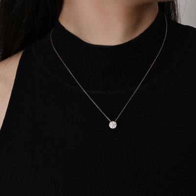 Face view 1.0ct Bezel Round Diamond Necklace in 14k/18k Yellow Gold | Asher | Elora