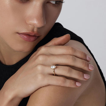 Face view Nova Oval Cut Lab Grown Diamond Bezel Ring in 14K Gold