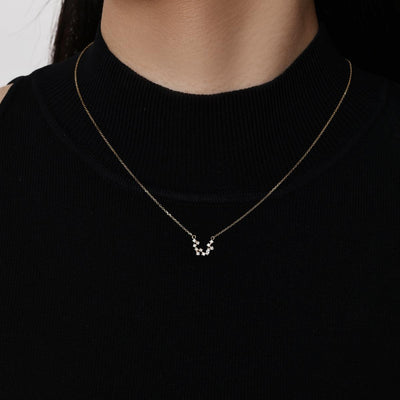 Face view Diamond Necklace Cluster of round and marquise-cut diamonds in 14k/18k Yellow Gold | Lyra | Elora