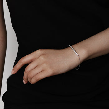 Face view Tennis Diamond Bracelet line of round diamonds in Platinum | Claire | Elora