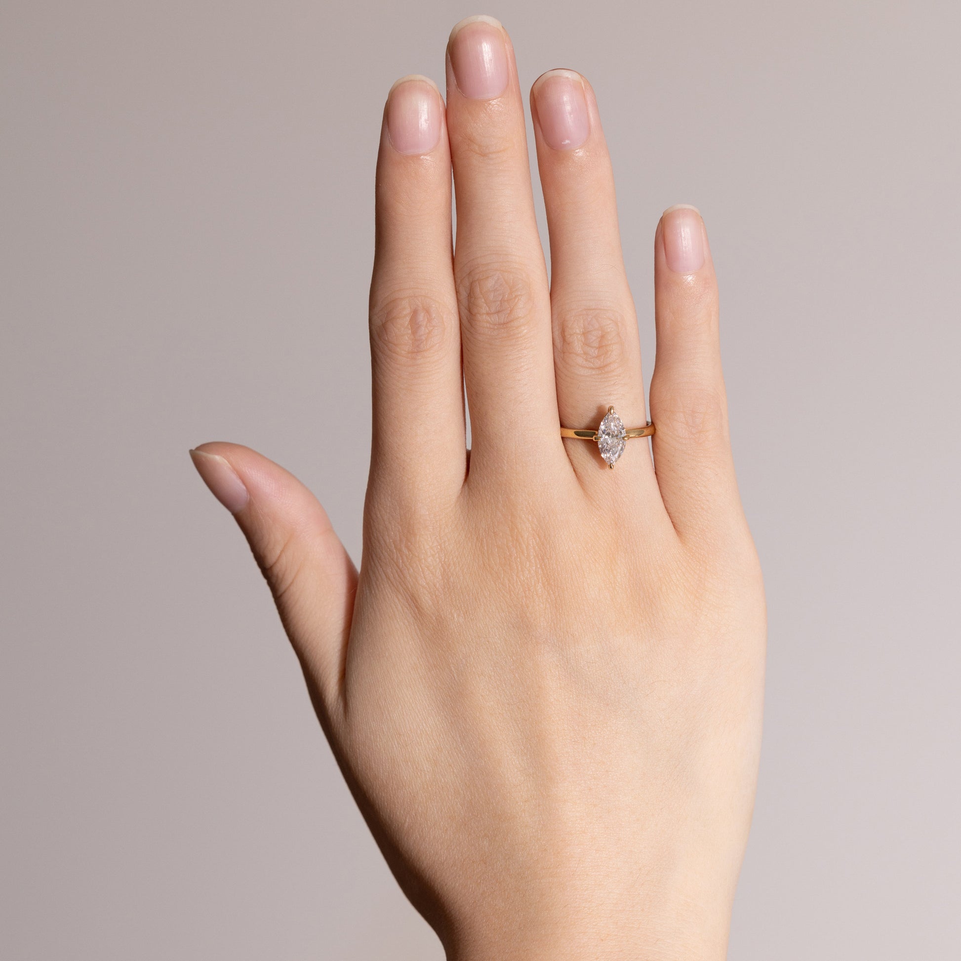 On-hand view of 1ct Anais-Marquise Cut Diamond Ring in 14k Yellow Gold