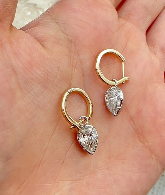 Pear Diamond Drop Hoop Earrings