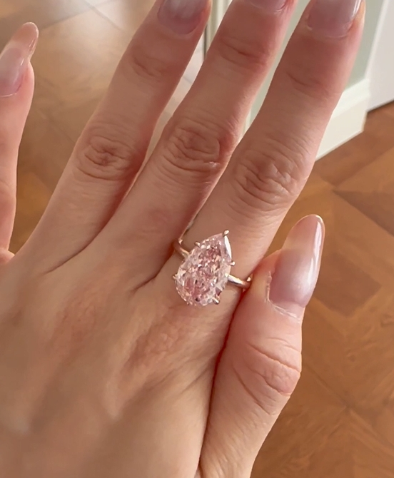 Pear Pink Diamond Hidden Halo Ring