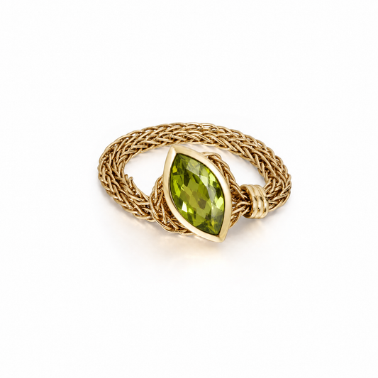 Faith-Marquise Cut Natural Peridot Gemstone Chain Ring