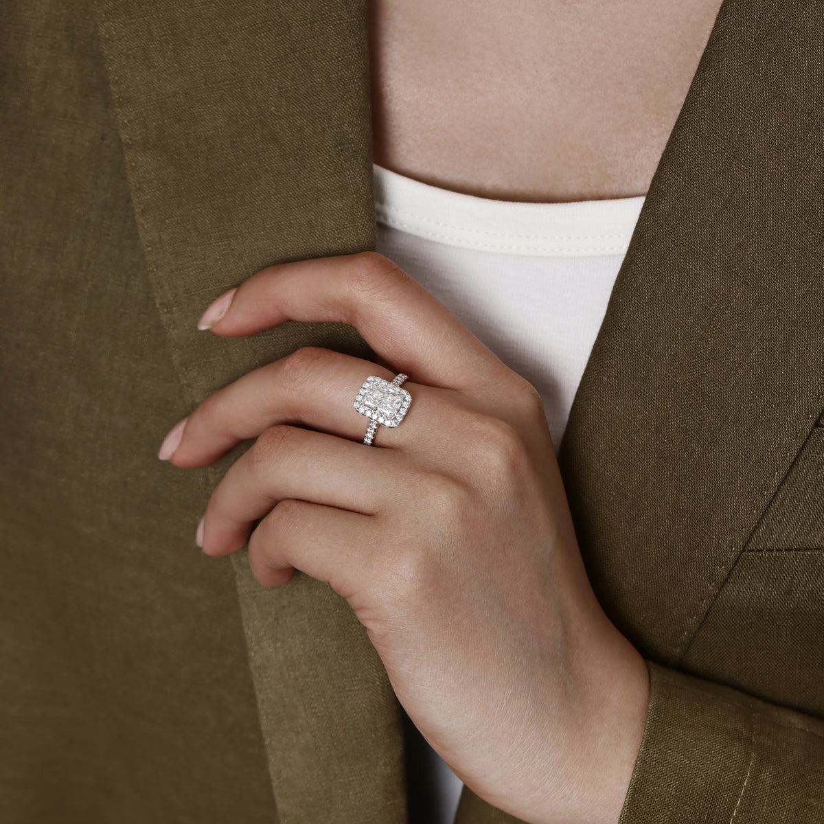Radiant Cut Lab Grown Diamond  Pave Halo Engagement Ring platinum | Briella | Elora