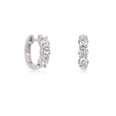 Face View of Round Diamond Huggie Hoop Earrings Platinum | Elora