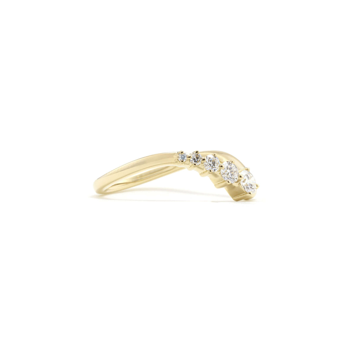 Side angle of Clara diamond ring showcasing graceful wave design