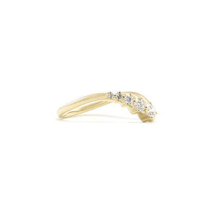 Side angle of Clara diamond ring showcasing graceful wave design
