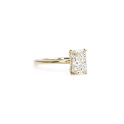 Side profile of Radiant Cut Lab Grown Diamond Ring in four-prong setting