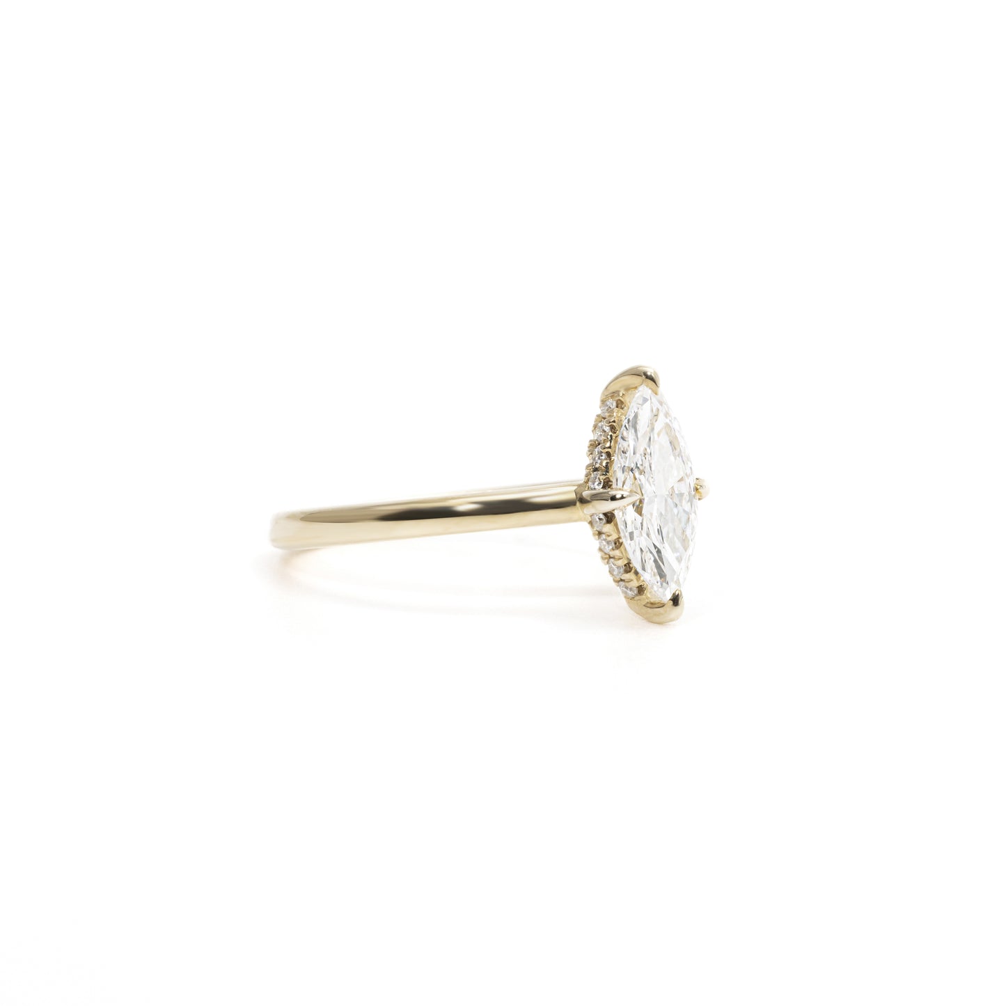 Side profile showing Marquise-Cut Diamond Hidden halo Ring