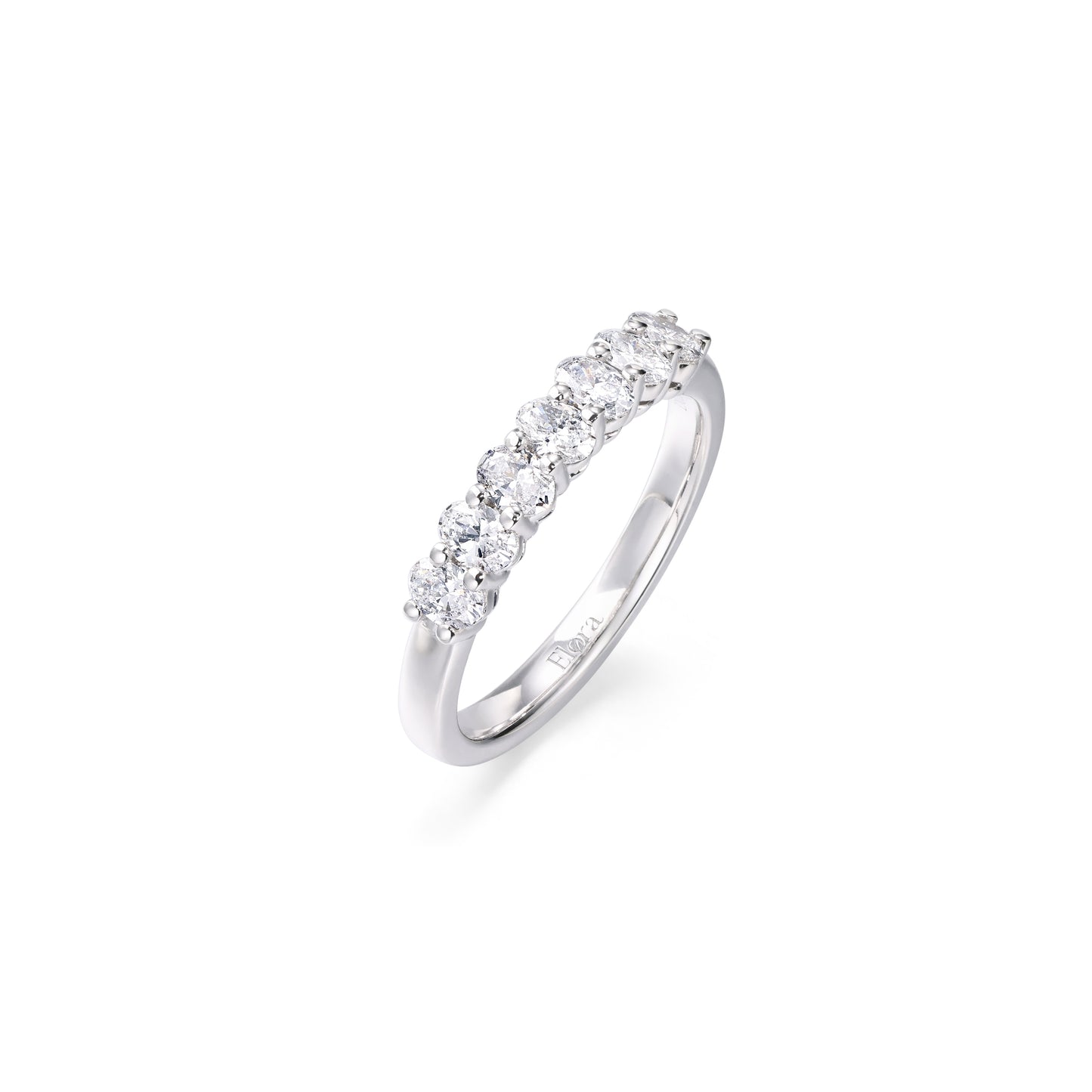 Side view 7 Oval Cut Diamonds Eternity Band in 2mm band width Platinum | Olive | Elora