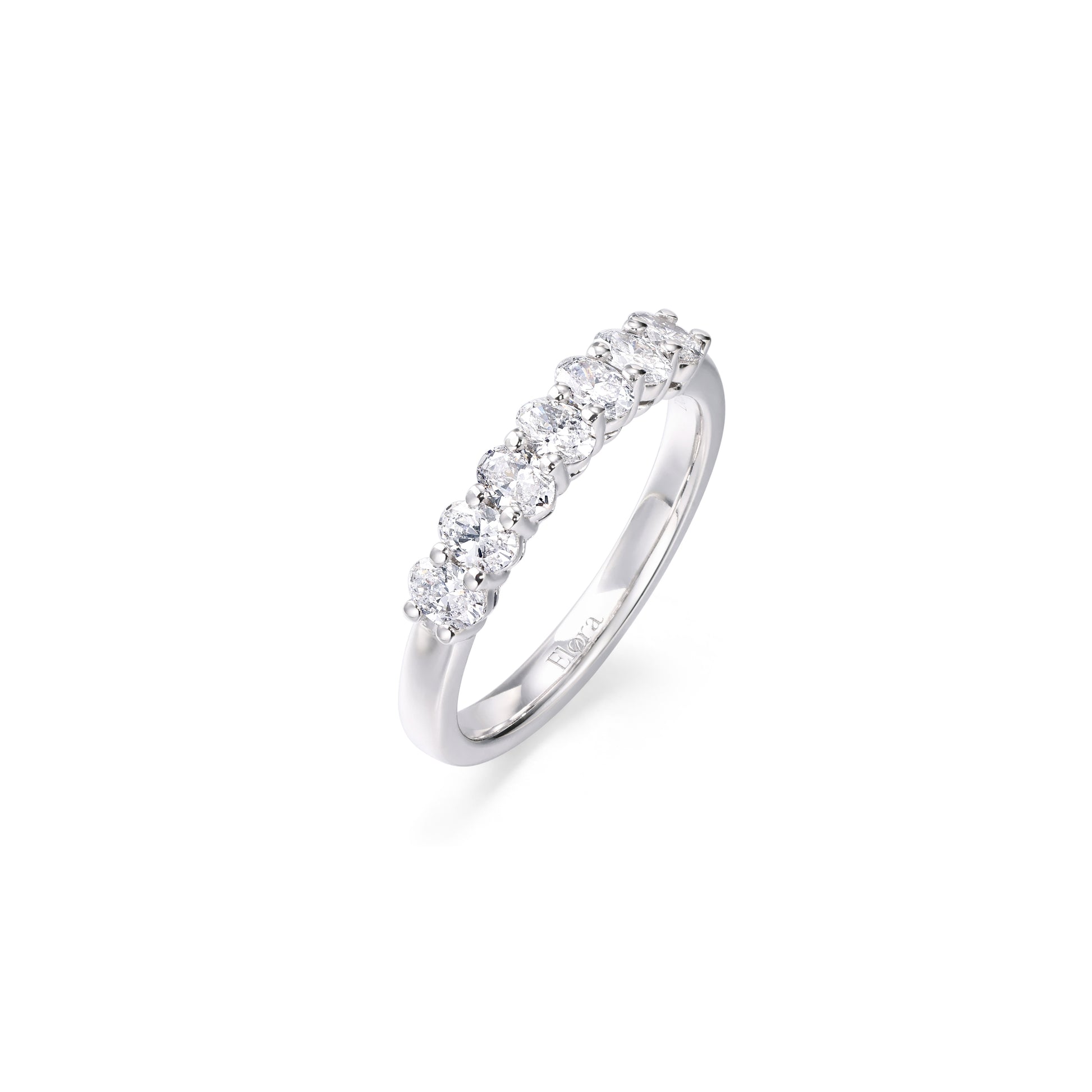 Side view 7 Oval Cut Diamonds Eternity Band in 2mm band width Platinum | Olive | Elora