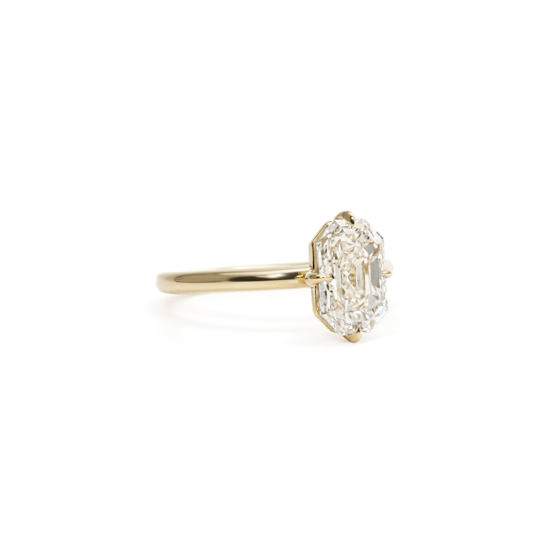 Side view Octagon-shape Emerald Cut Lab Diamond Ring in 14K Gold