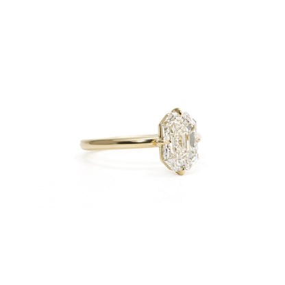 Side view Octagon-shape Emerald Cut Lab Diamond Ring in 14K Gold