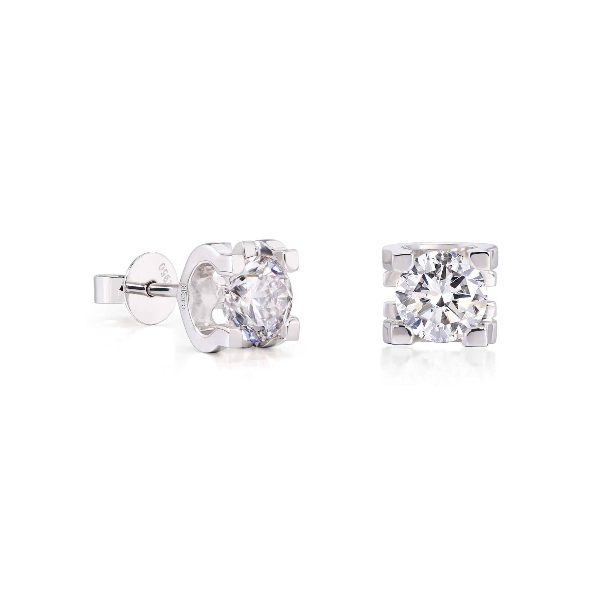 Side view of Modern Bar Set Round Diamond Stud Earrings Platinum | Elora