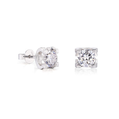Side view of Modern Bar Set Round Diamond Stud Earrings Platinum | Elora