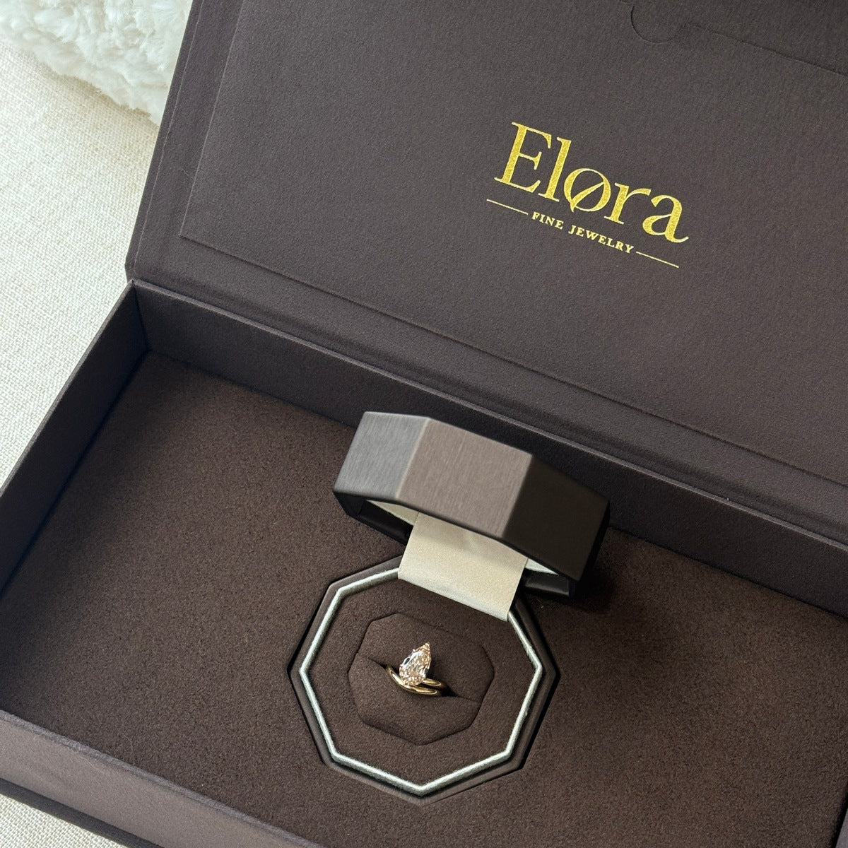 ELORA FINE JEWELRY Taya 4.04ct Champagne Old Mine Pear Lab Grown Diamond Ring