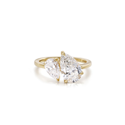 Face view of Avery-Pear Cut Lab Grown Diamond Ring in 14k/18k Yellow Gold