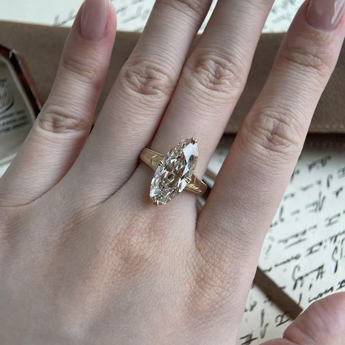 Elodie-Champagne Old Mine Moval cut Lab Grown Diamond Ring