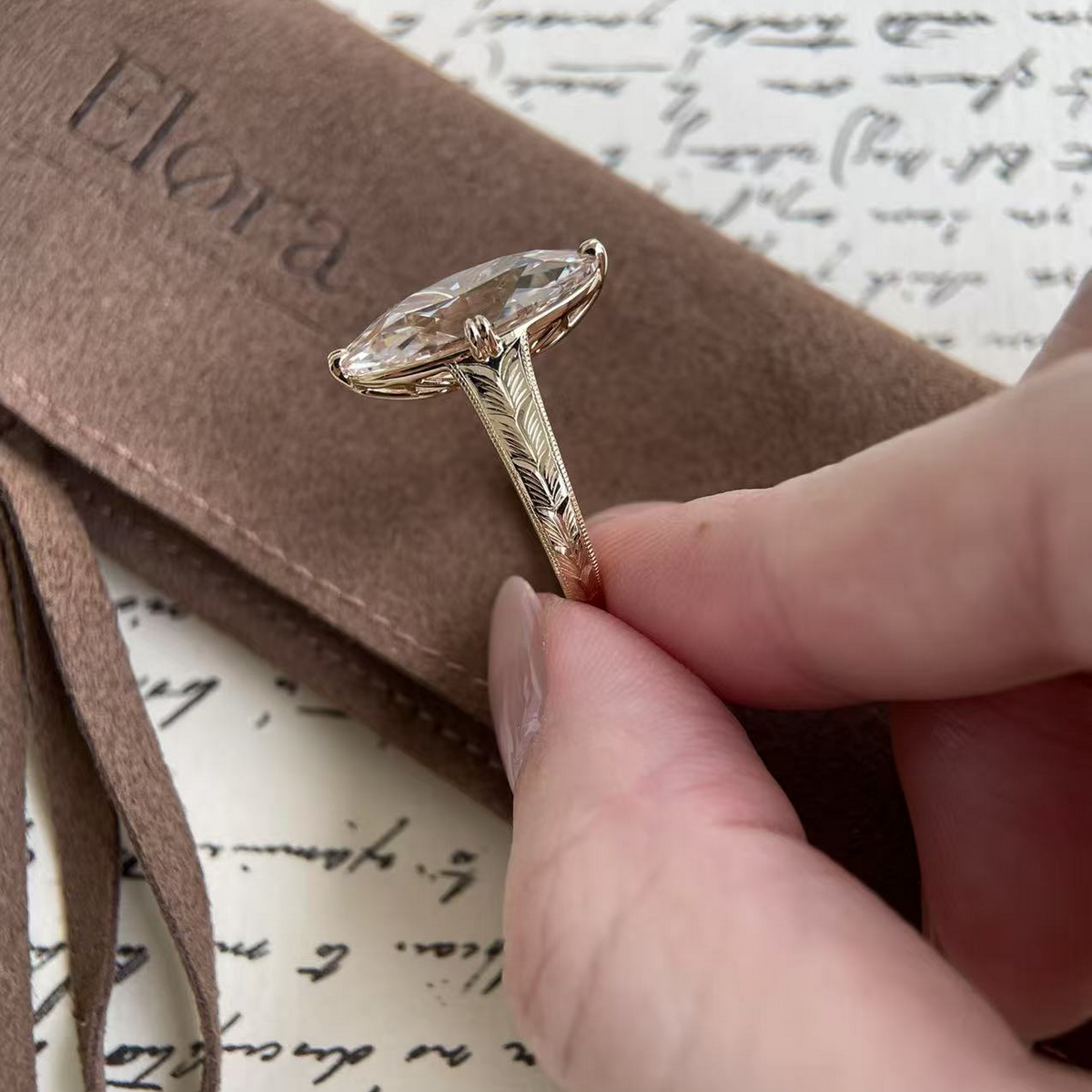 Elodie-Champagne Old Mine Moval cut Lab Grown Diamond Ring