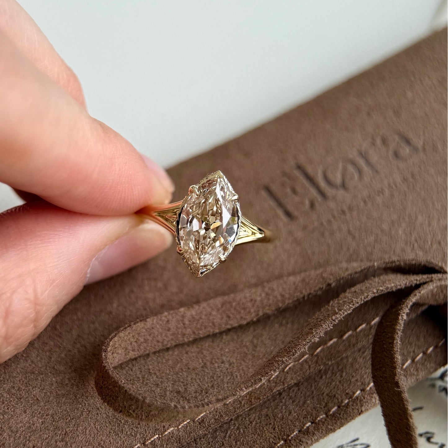Seville-Champagne Old Mine Marquise Lab Grown Diamond Ring