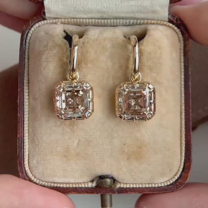 8.04ct Champagne Asscher Cut Diamond Drop Earrings