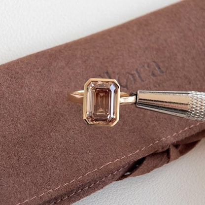 Elise-4.13ct Champagne Emerald Cut Lab Grown Diamond Ring