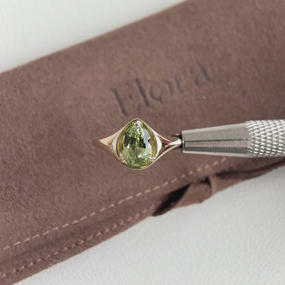 Evie-1.96ct Pear Cut Lime Green Tourmaline Gemstone Ring